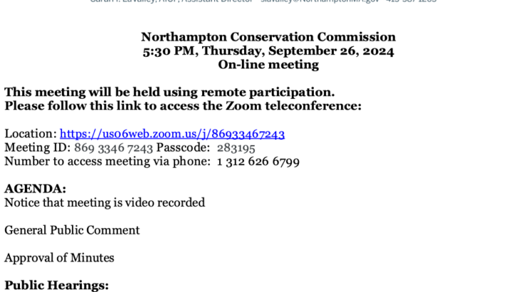 Northampton MA Conservation Commission agenda of September 26, 2024