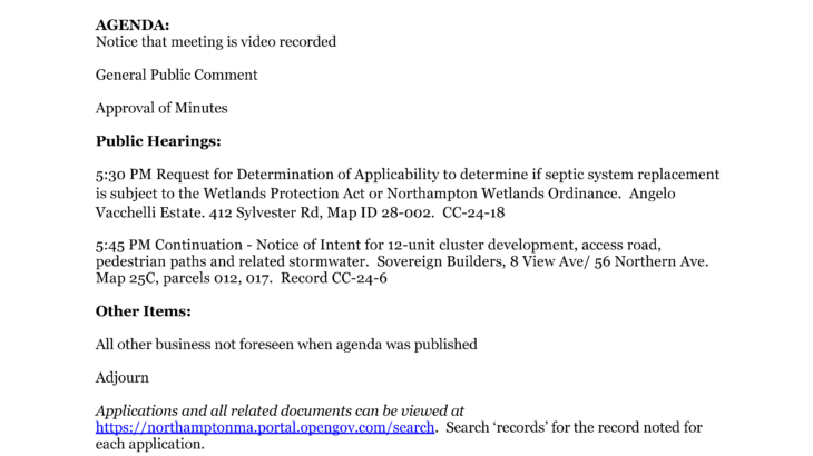 Northampton MA Conservation Commission Agenda for September 12, 2024